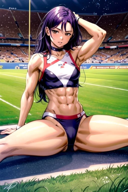 Detailed Background Of A Stadium For Athletes, Dynamic Athletic Pose, MischievousHentai IA