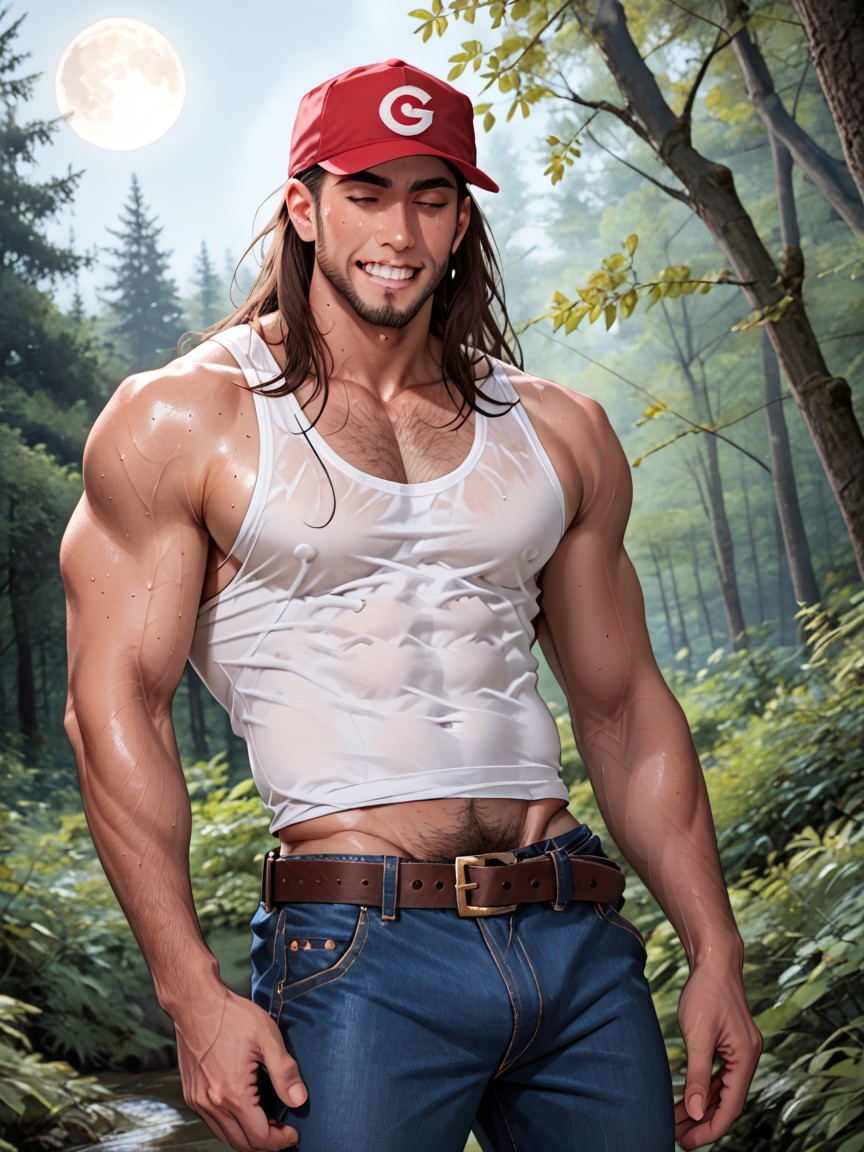 Night, 1 Person, A Old College Male Is Sweaty And Hot AI Gay Porn