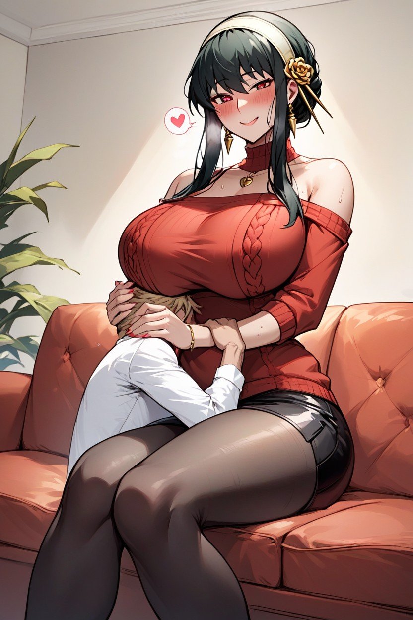 Living Room, Massive Cleavage, Sitting On CouchHentai IA