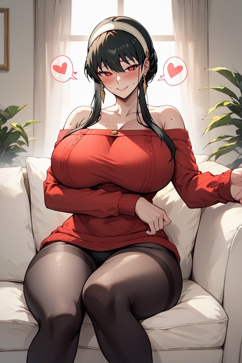 Curvy, Red Sweater Dress, Cœurs D'amourPorno IA Hentai