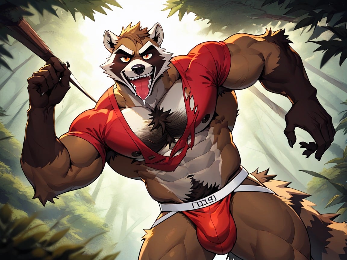 Raccoon, Handsome, Olhando Para O Visualizador Pornografia gay com IA