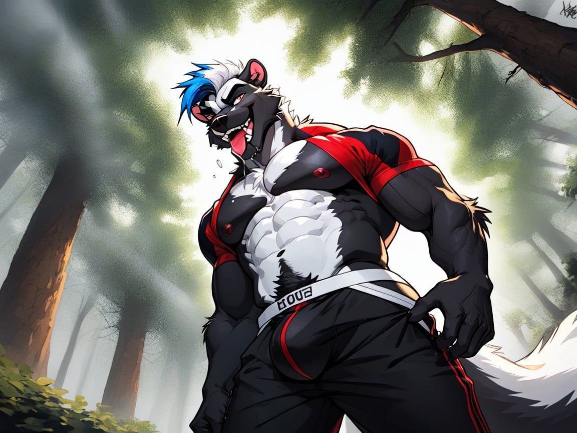 Volumetric Rim Lighting, Muscular Anthropomorphic-skunk, 18+ゲイAIポルノ