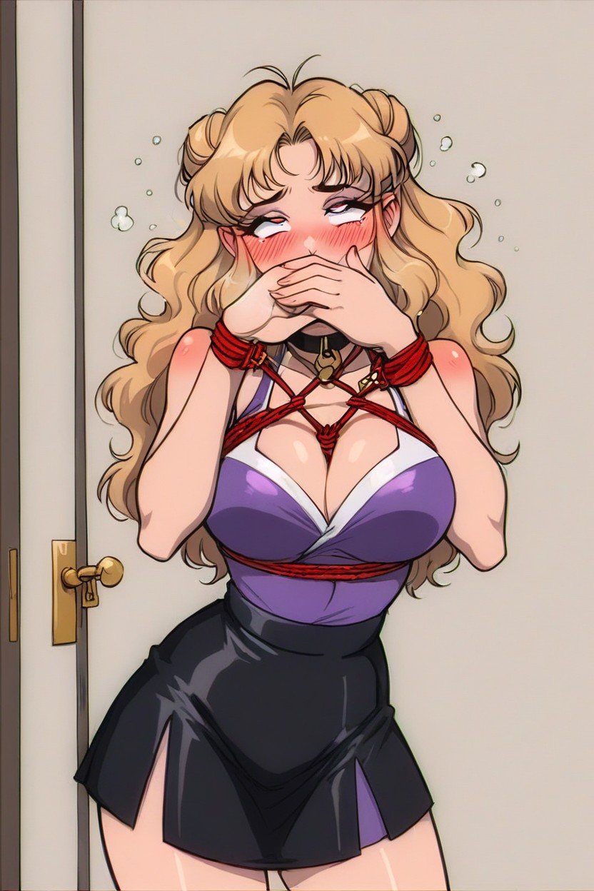 Horny, Leopard Print Hoop Bralette Underneath, Hands Holding Door Frame Hentai AI Porn