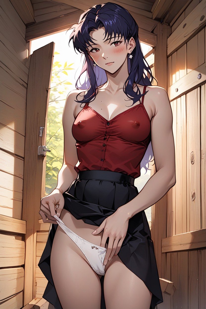 Misato Katsuragi From Evangelion, Wood Cabin, White Panties Hentai AI Porn