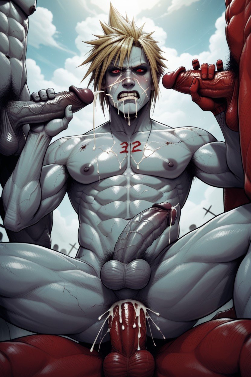 Cloud Strife, Grey Skin Zombie, Gangbang Pornografia gay com IA