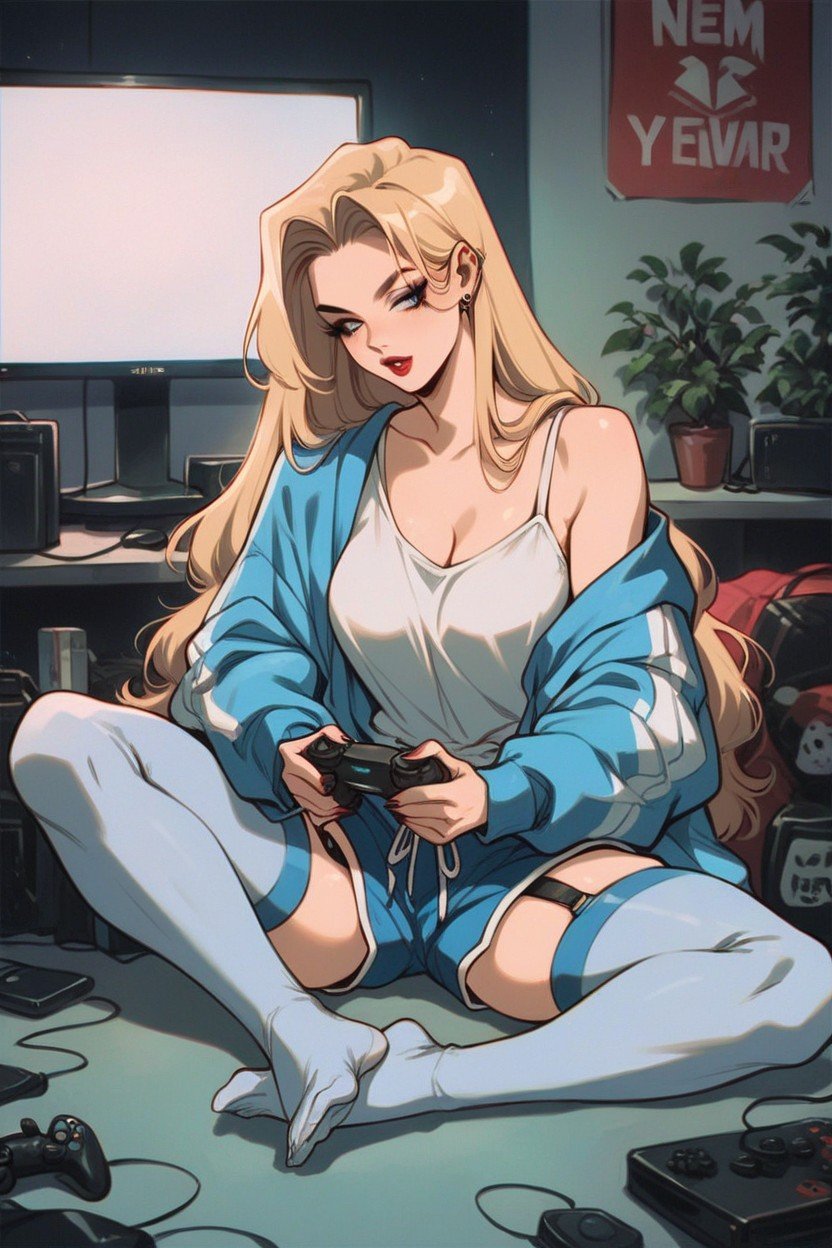 Tv, Gamer Room, Playing A Video Game Hentai IA pornografia