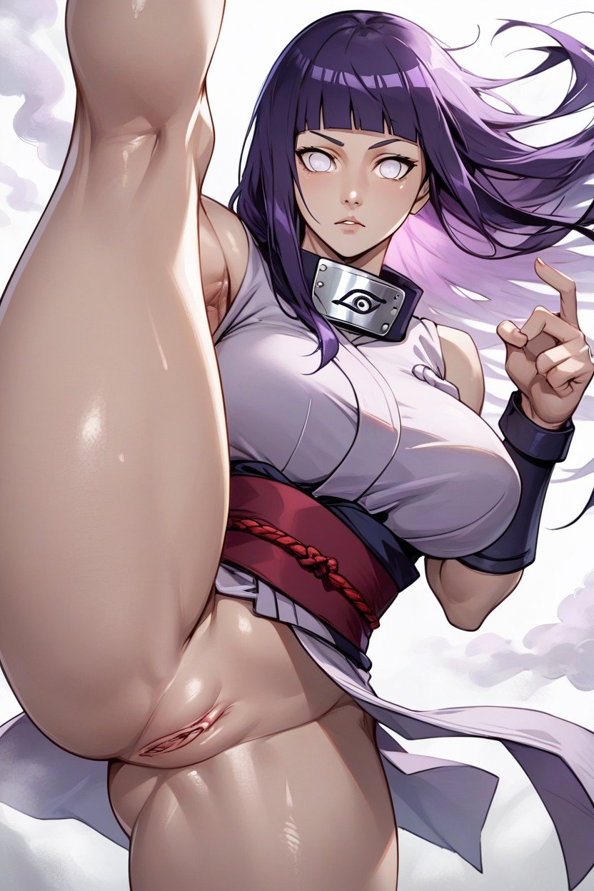 Genin Hinata Hyuuga, Cheveux Violets, White Arm GuardsPorno IA Hentai