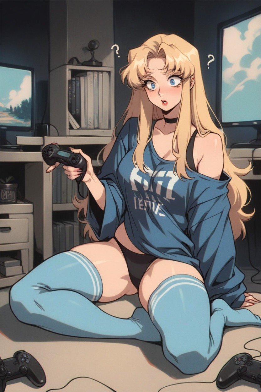 Barefeet, Sitting On Floor, Holding A Video Game ControllerHentai IA