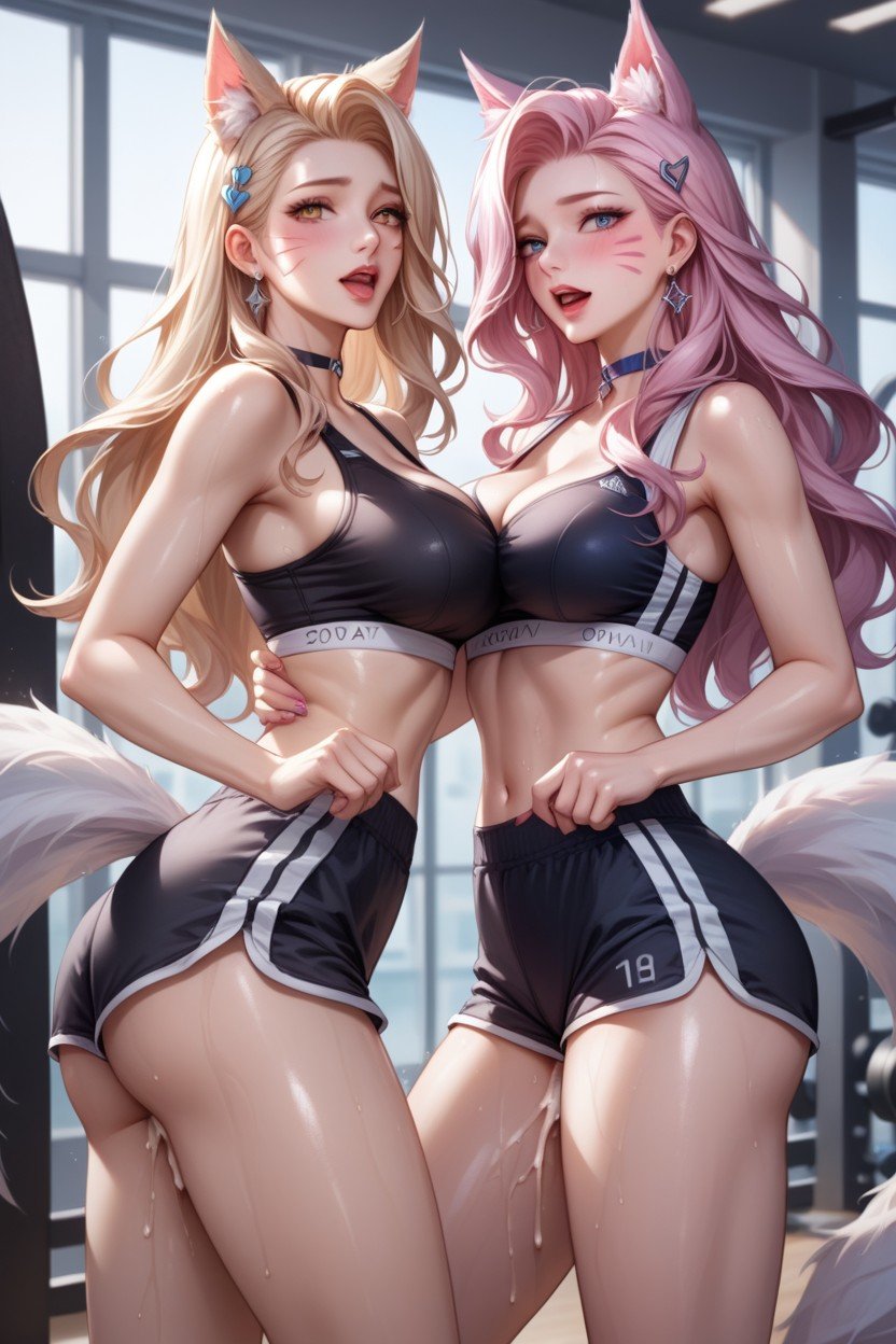 Oiled Skin, Trembling, Seraphine And Ahri From League Of LegendsヘンタイAIポルノ