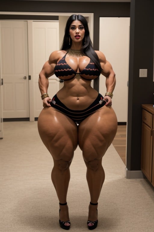 Thick Curvy Muscular Woman, Full Plump Lips, EyelinerヘンタイAIポルノ