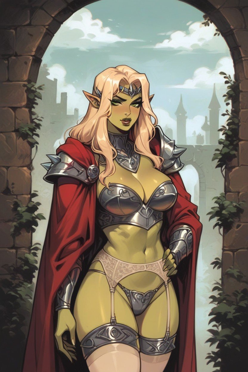 Human Knight, Orc Princess Fucked By Human, Orc Princess Wearing Beige Stockings And Garter Belt Хентай AI порно