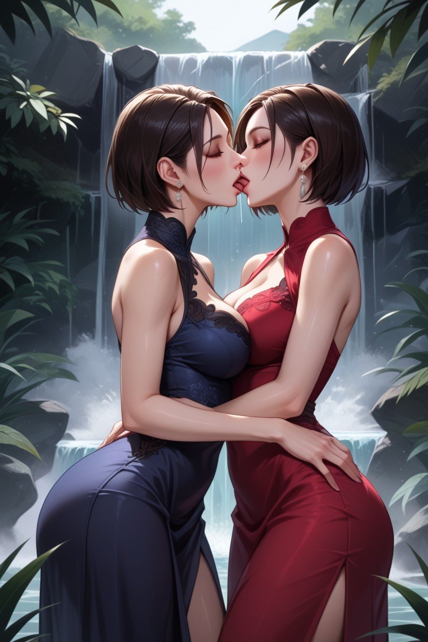 Beijo Lésbico, Resident Evil's Ada Wong Kisses Jill Valentine, 18+ Hentai IA pornografia