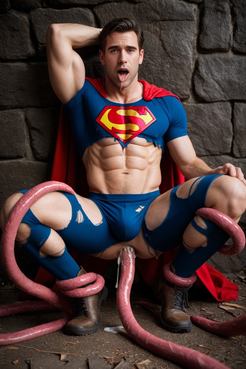 张开双腿, 破損的衣服, Moreover They Put Their Tentacles In Superman's Ass And Juke His BoobsAI同性恋黄片