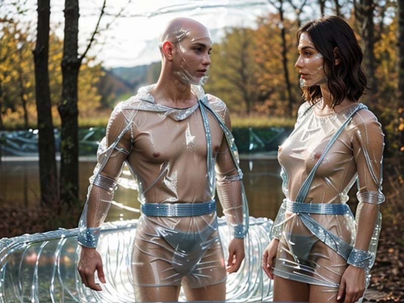 Full Body, Loungewear, A Bald Man And A Brunette Woman Pissing In The Woods AI Gay Porn