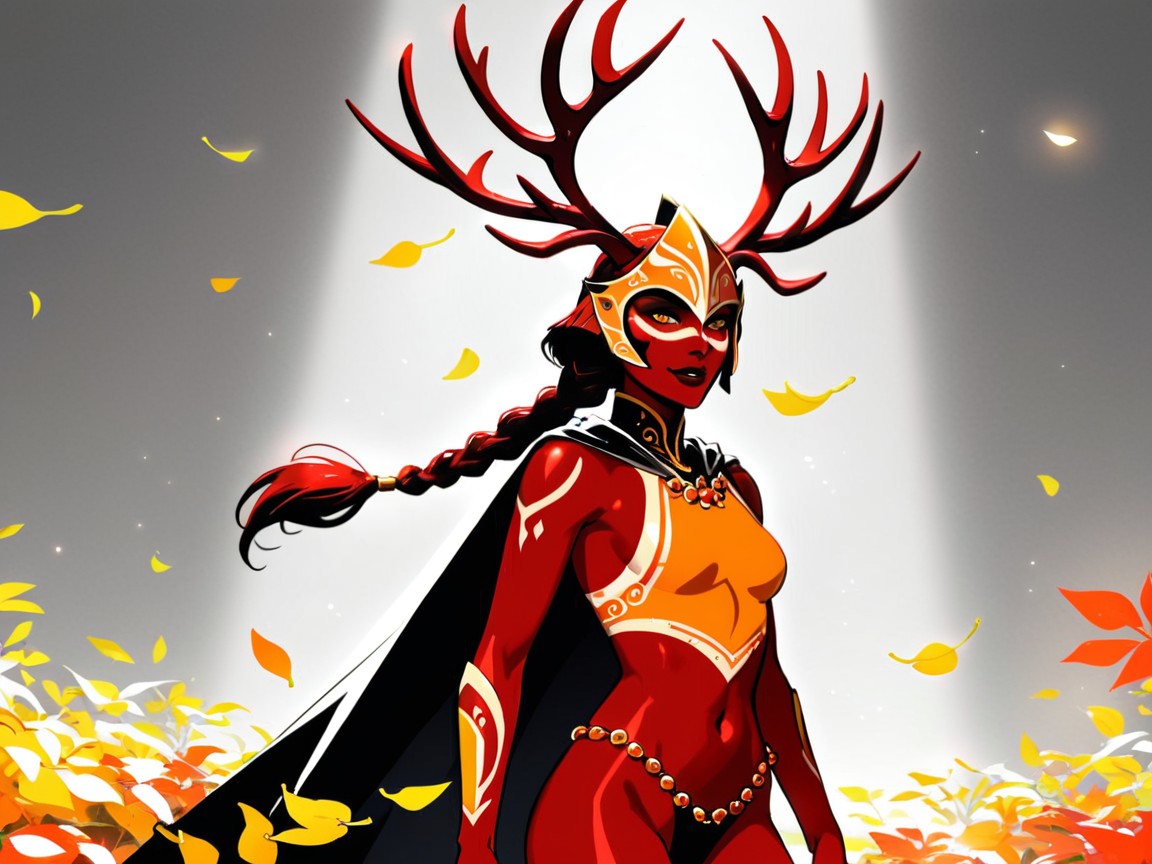 Braided, Wearing Orange Tribal Print Knight Clothes, Saturated Colors Latina AI Porn