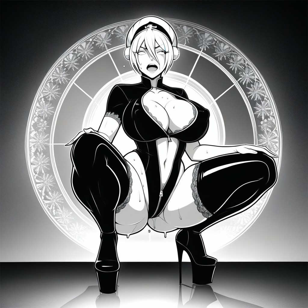 Squatting, Fantasy Character, Bronze Tanned AI Porn