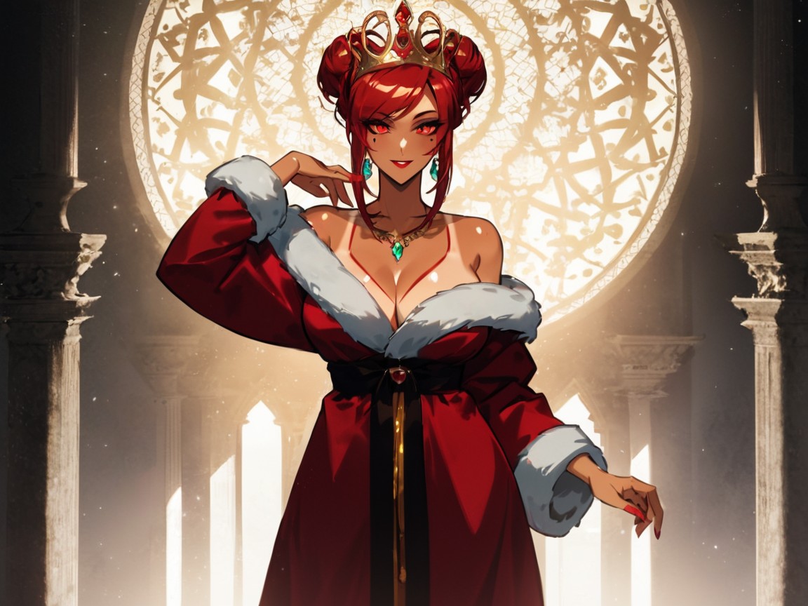 Scarlet Neon Crown, Long Shoulder Width, Nsfw Latina AI Porn