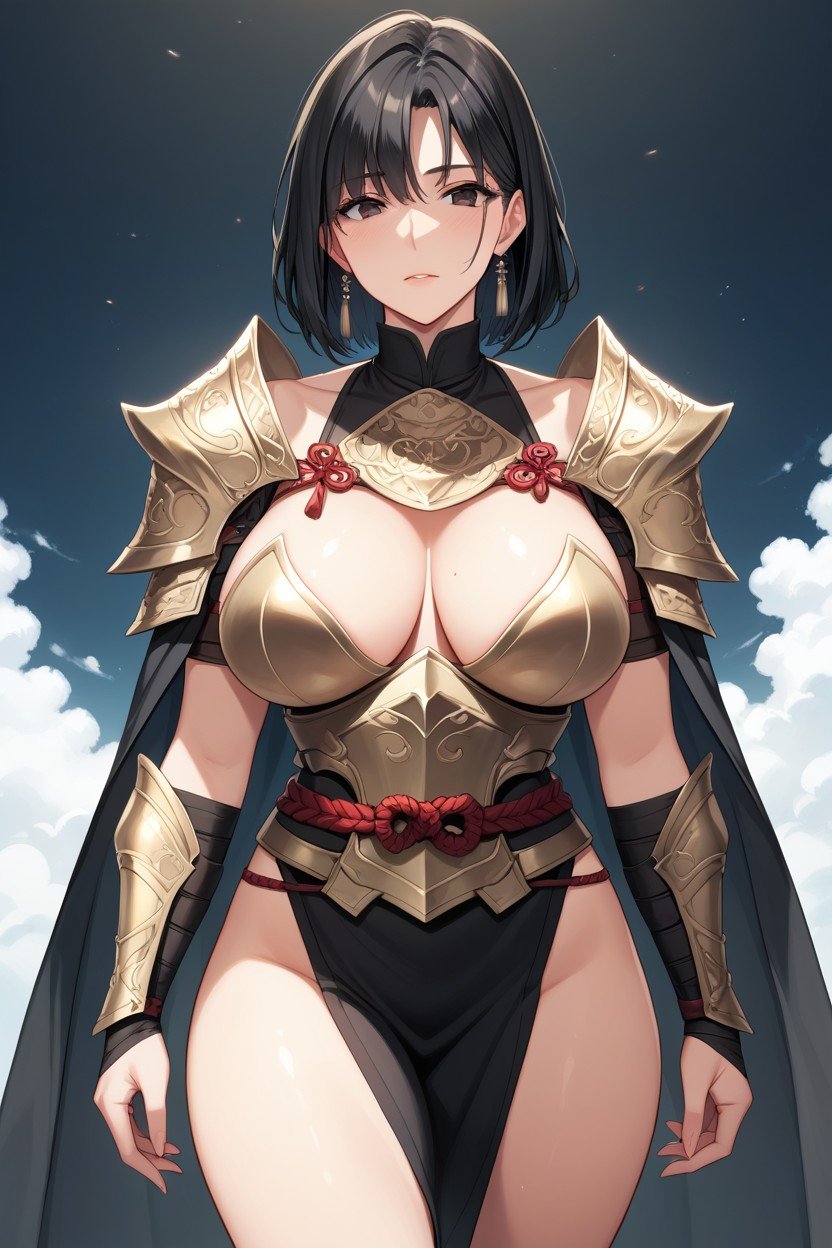 Armor, Shaggy Black Hair, Woman Hentai IA