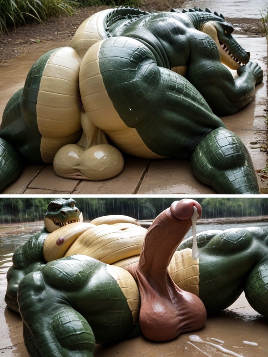 Muscular Anthro, Anthro, Anthro Crocodile Pornografia gay com IA