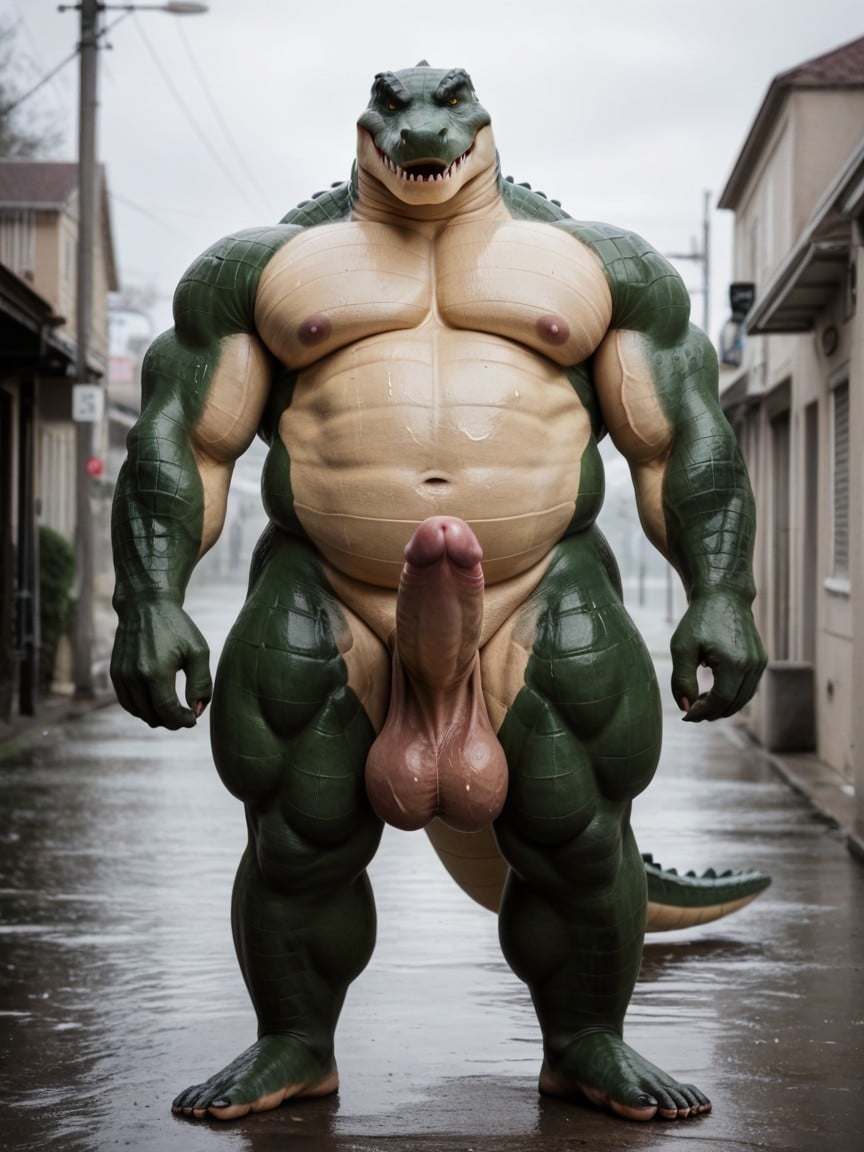 Saggy Balls, Anthropomorphic Crocodile, Solo_focus Pornografia gay com IA