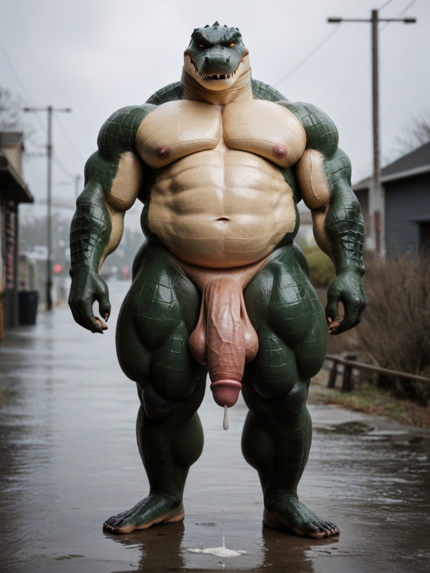 Thick Thighs, Anthro Crocodile, Muscular AnthroPorno IA Gay