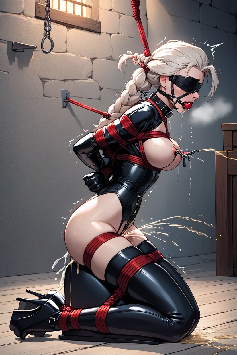 Hair Pulled Back From Rope Arching Back, Nipple Clamps, Pecho Inferior Visible Hentai IA