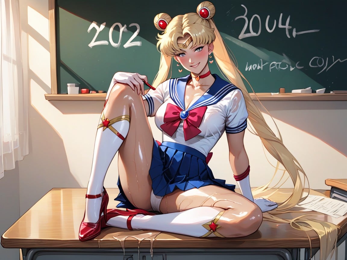 Smiling, Blonde Hair, Klassenzimmer Hentai KI Porno