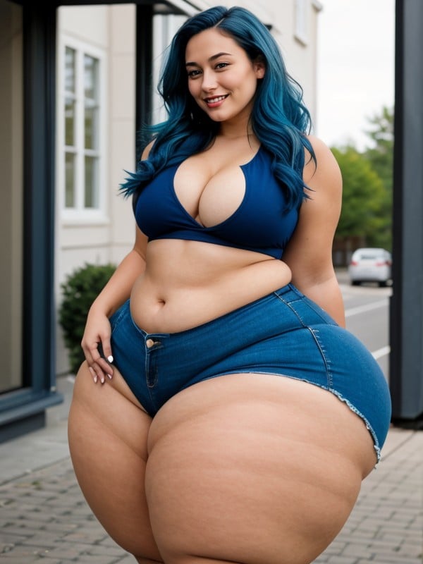 Extremely Large Ass, Thick, Blue Hair Asian AI Porn