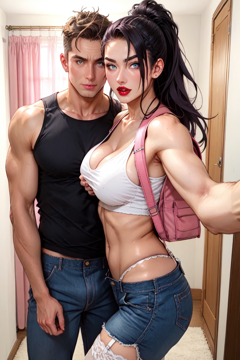 Surprised, Looking At Viewer, Man Squeezing Her Breasts Hard AI Porn