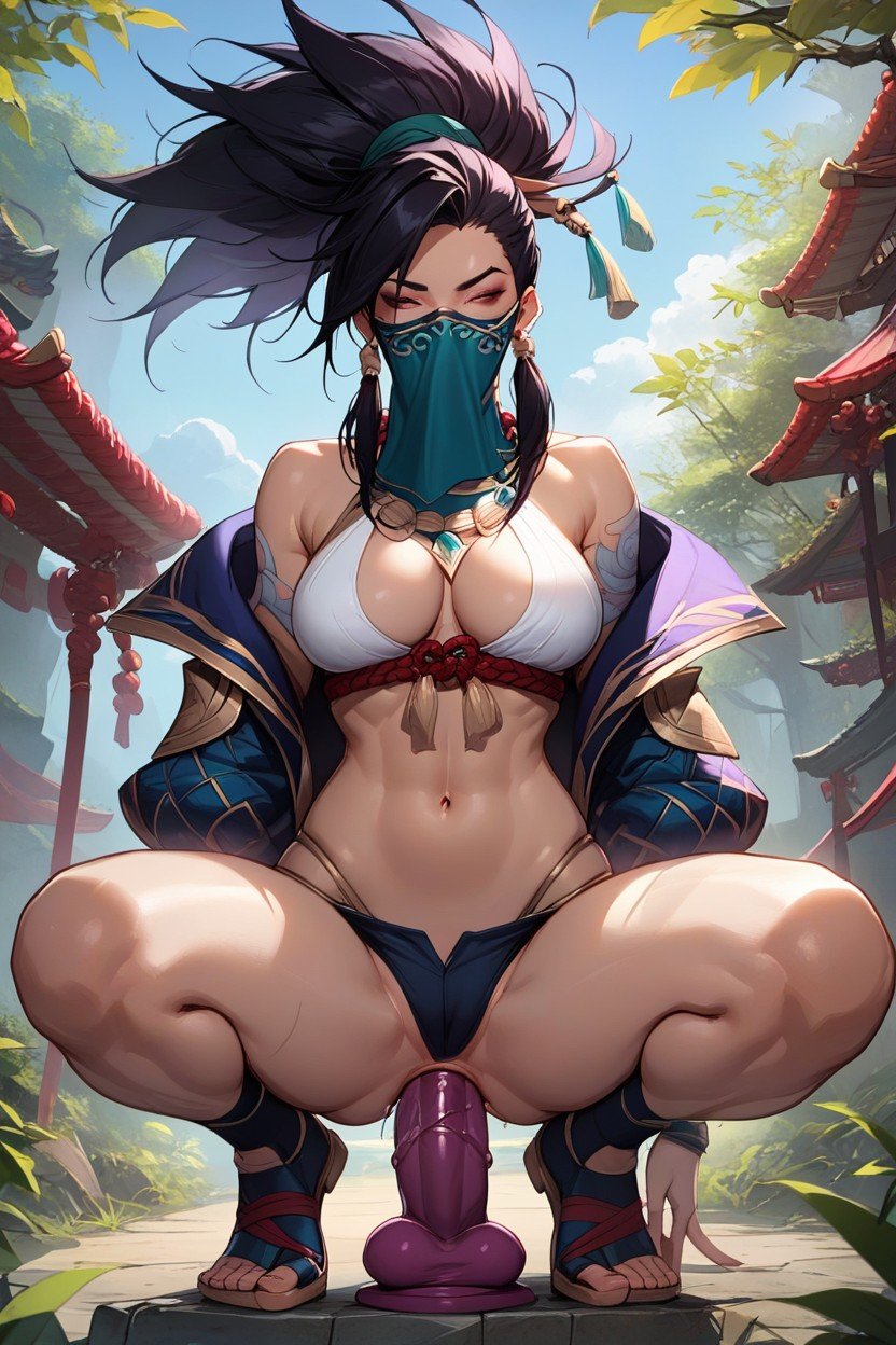 Riding Dildo, Akali From League Of Legends, Black Hair Hentai AI Porn