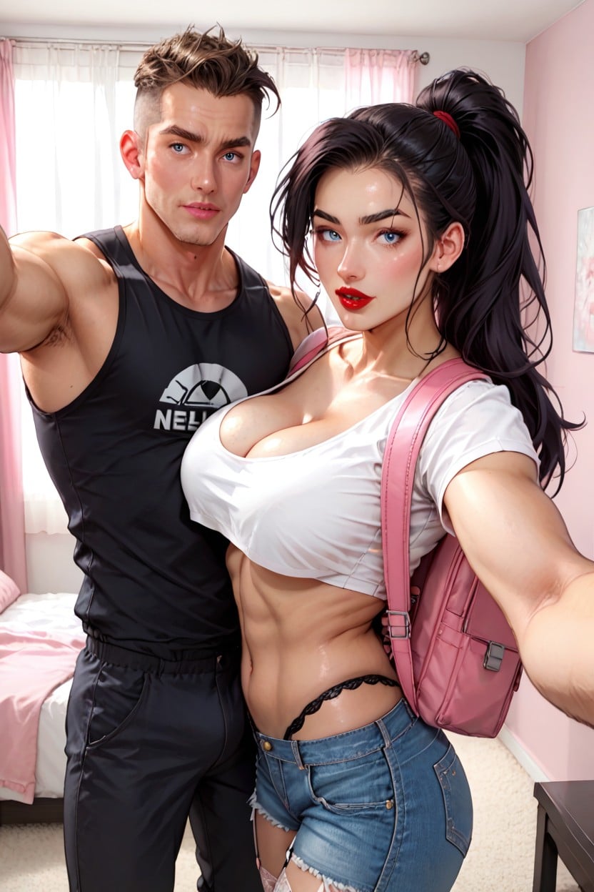 Small Ass, Man Grabbing Her Breasts, Man Erection Stretching Hes Pants AI Porn