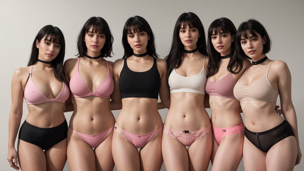 Multiple Beautiful Women Standing In A Line, Wide Hips, Crop Tops Pornografia gay com IA