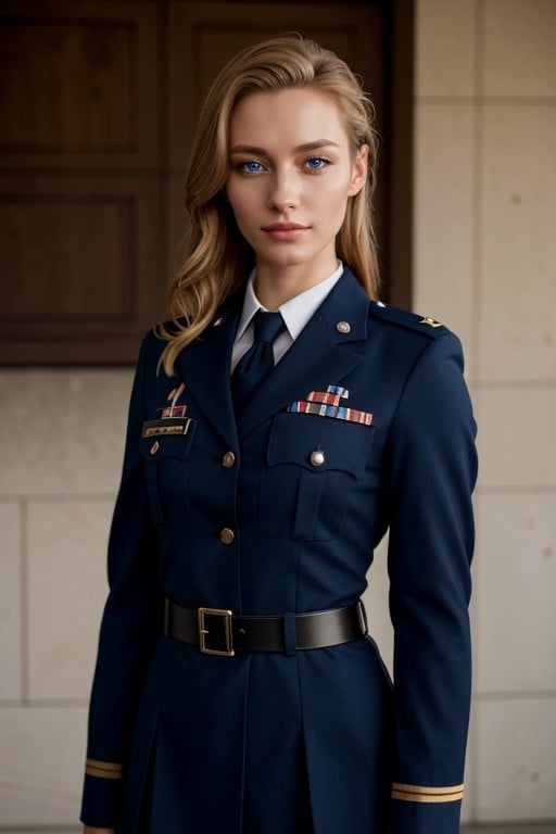 «uniforme Militaire De Couleur Bleue Foncée Et Noire », Uniforme, Ojos AzulesHentai IA