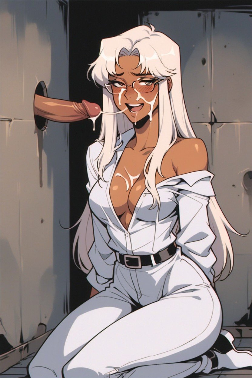 Glasses, White Hair, Medium Breast Hentai AI Porn