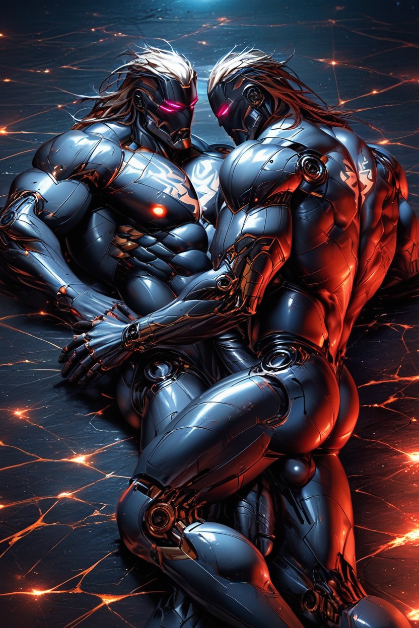 Spooning Position, Robotic, Black Light AI Gay Porn