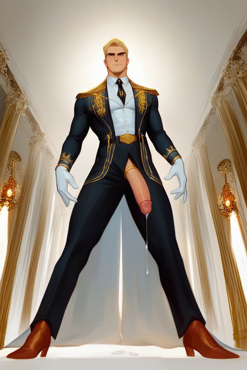 Royal Palace Interior Background, Blonde Hair, Full Body AI Gay Porn