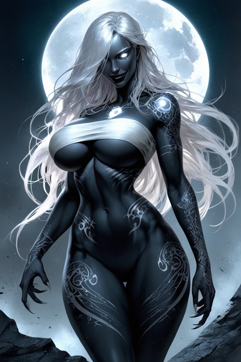 Hourglass Body, Silver Waist Cloth, Pitch Black Fur Around Neck Hentai AI Porn