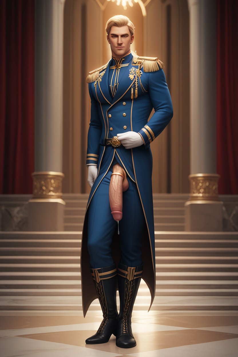 Fancy Black Royal Boots, Side View, Blonde Hair AI Gay Porn