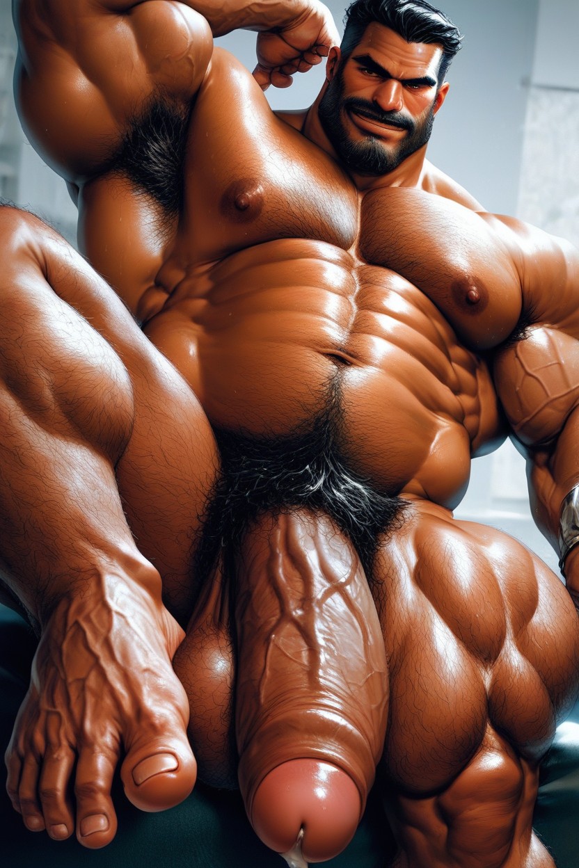 Big Veiny Cock, Hairy Belly, Extremely Buff AI Gay Porn
