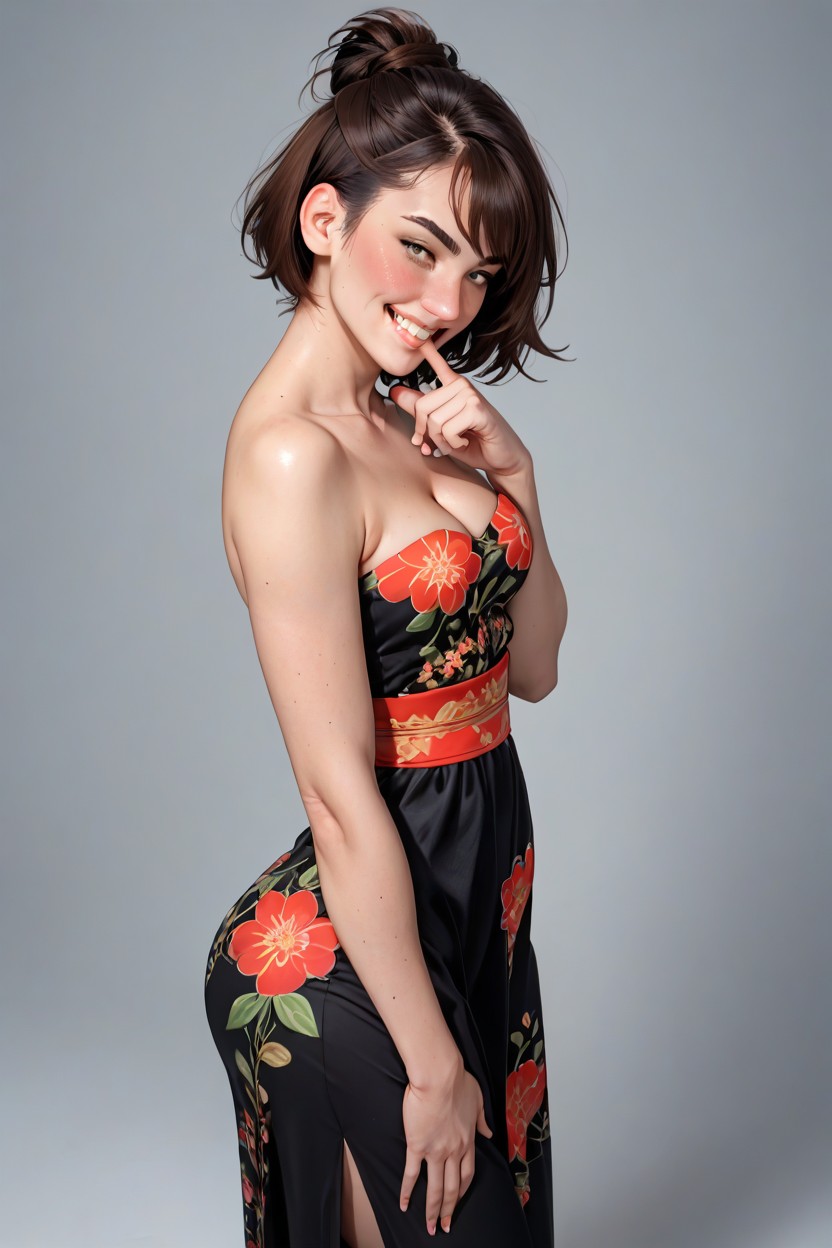 Ultra Glutes Spilling Out, Dress Off Shoulders, Squeezed Boobs AI Porn