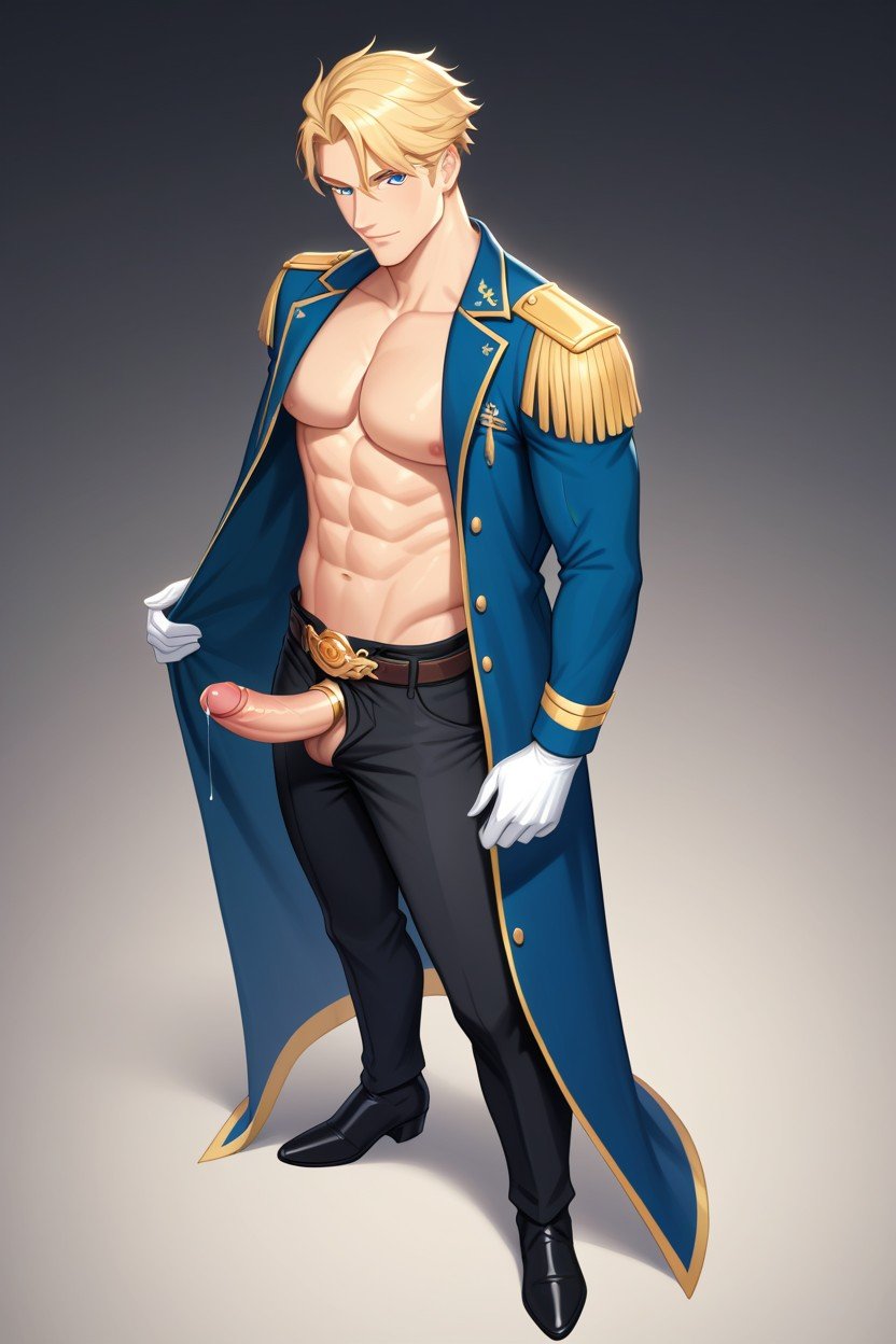 Erect Dick, Full Body View, Fancy Royal BeltゲイAIポルノ