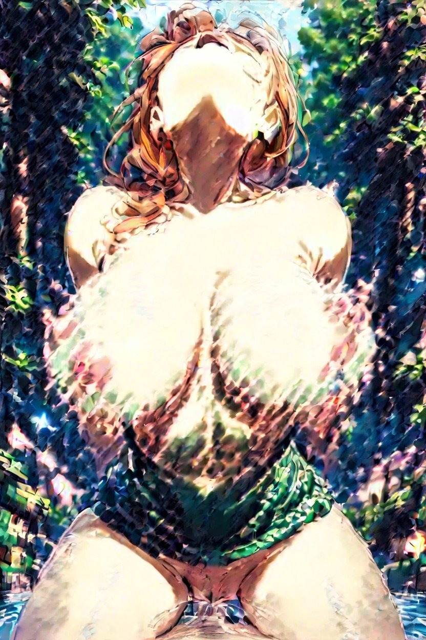 カウガール (第三者視点), Green Virgin Killer Dress Lift Up Showing Breasts, Orgasm Suffering FaceヘンタイAIポルノ