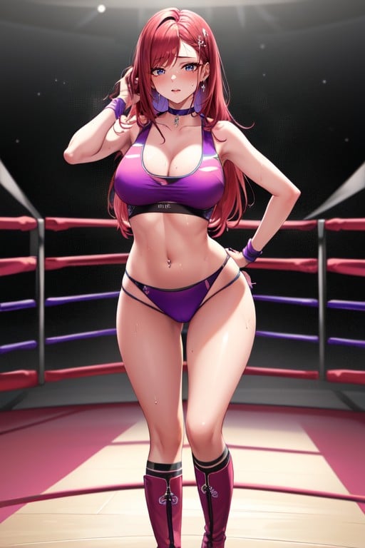 Pink Combat Mitten, Purple Wrestler Outfits, Wide Hips AI Gay Porn