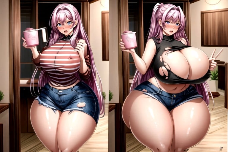 통통한 체형, Absurdly Hugely Hyper Immense Fat Breast Expansion, 분할 화면게이 AI 포르노