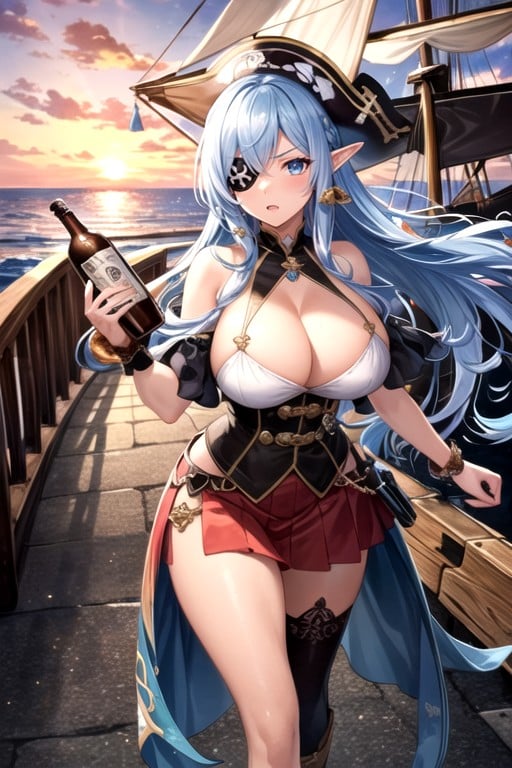 Holding A Liquor Bottle, Kraken, Large Breasts Hentai AI Porn