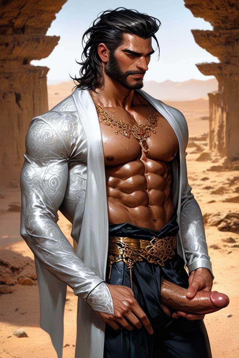 Arms Crossed, Fit, Expressive Eyes That Hold Both Wisdom And A Hint Of Playful Mischief His Thick AI Gay Porn