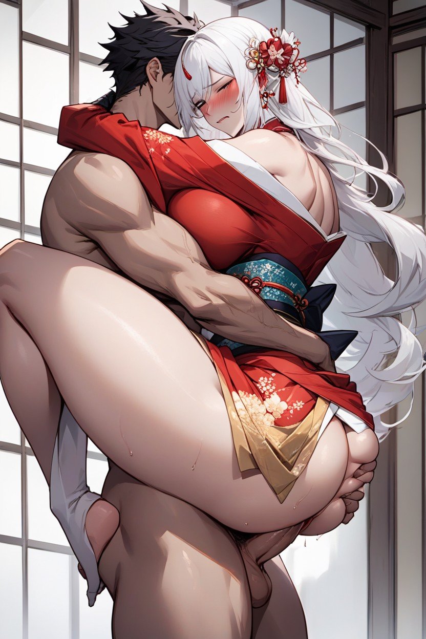 Face Between Breasts, Blushing, Kimono 人妖AI色情