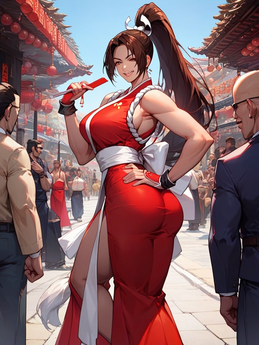 Mai Shiranui From King Of Fighters, Street Background, Waist헨타이 AI 포르노