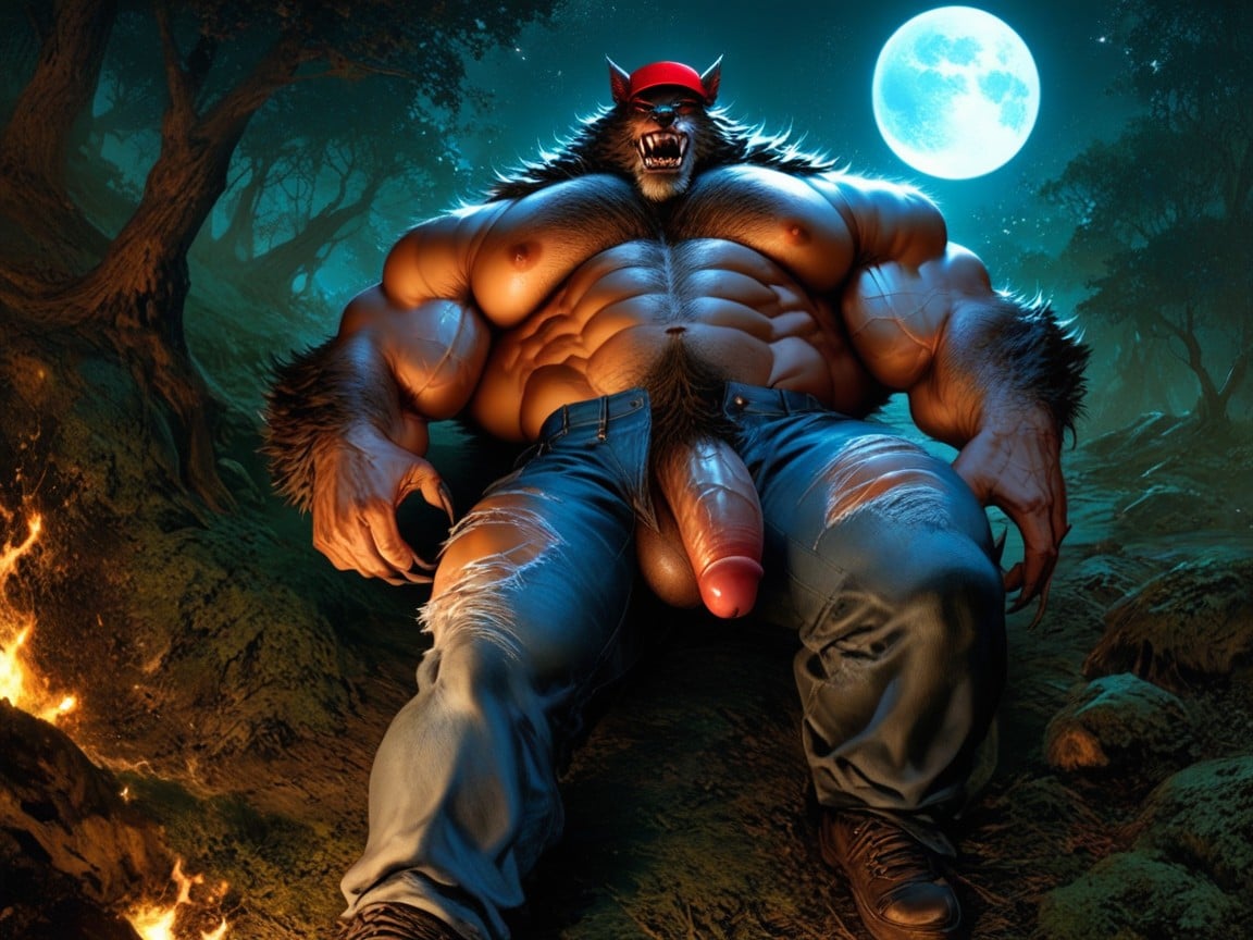 The Werewolf Is Covered In Chestnut Colored Fur And Bodyhair, 18+, Hyper Naval Hair AI Gay Porn