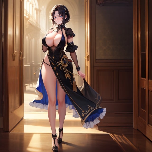 In A Steampunk World, Full Body, Skimpy Yellow Summer Dress게이 AI 포르노